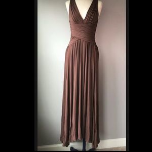 BCBG Taupe Brown Backless V-Neck Maxi Dress
